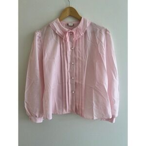 Vintage 80s Pink Pintuck Blouse Peter Pan Collar Coquette Balletcore Romantic